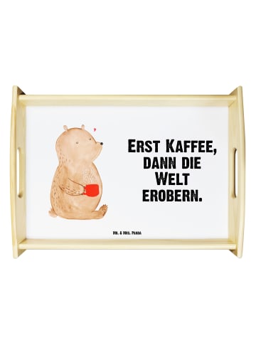 Mr. & Mrs. Panda Tablett aus Holz Bär Kaffee mit Spruch in Weiß