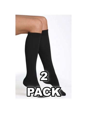 COFI 1453 Damen 2er Kniestrümpfe Lycra-Kniesocken mit 60 DEN Onesize in Schwarz