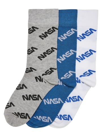 Mister Tee Mister Tee Unisex NASA Allover Socks Kids 3-Pack in brightblue/grey/white