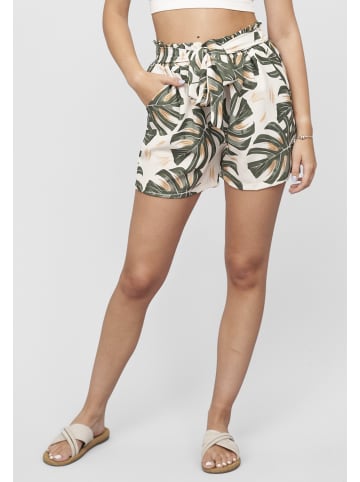Cloud5ive Cloud5ive Paperbag Shorts with tie belt and palm print in green/beige