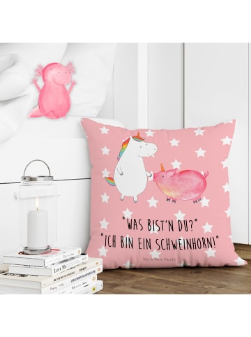 Mr. & Mrs. Panda Kissen 40x40 Einhorn Schwein mit Spruch in Rot Pastell
