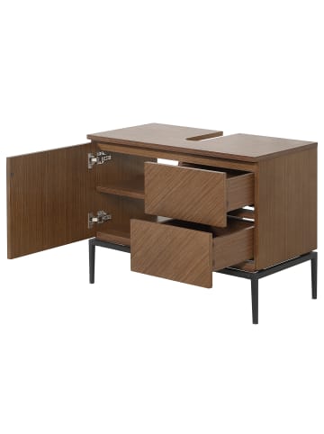 home24 home24 Waschbeckenunterschrank aus Holzwerkstoff und Metall im skandinavischen Stil in Walnuss