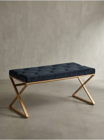 KADIMA DESIGN Samt Sitzbank im Chesterfield-Stil, Schwarz, robustes Metallgestell