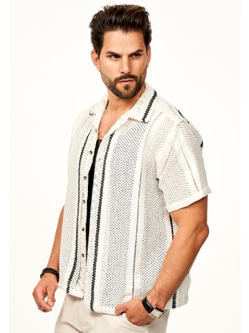 SOULSTAR Kurzarmhemd - Gestreift - Freizeithemd als Kurzam Strick Retro Hemd in Ecru-Navy