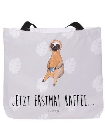 Mr. & Mrs. Panda Damen Schultertasche Faultier Kaffee mit Spruch in Grau Pastell