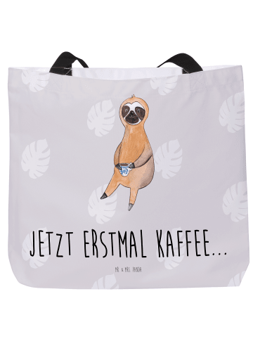 Mr. & Mrs. Panda Shopper Faultier Kaffee mit Spruch in Grau Pastell