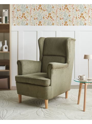 Beliani Ohrensessel ABSON in Grün/Braun - (W) 64 x (H) 100 x (L) 65 cm