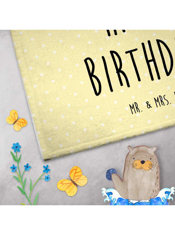Mr. & Mrs. Panda Gästehandtuch Avocado Geburtstag mit Spruch in Gelb Pastell