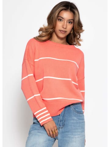 SASSYCLASSY Feinstrickpullover mit Kontraststreifen in Koralle