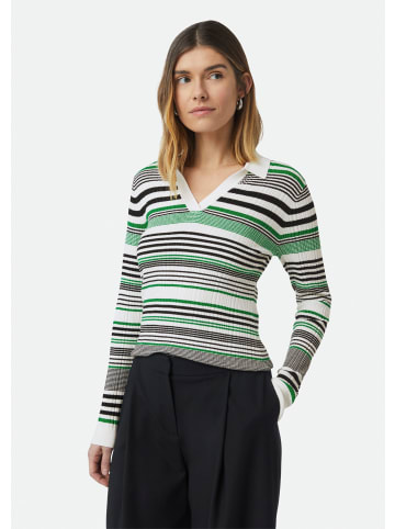 comma Strickpullover langarm in Grün-schwarz-weiß