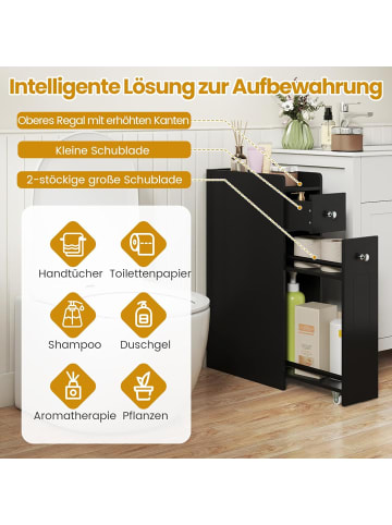 COSTWAY Nischenschrank mit Schublade & Rollen 18 x 40 x 70 cm in Schwarz