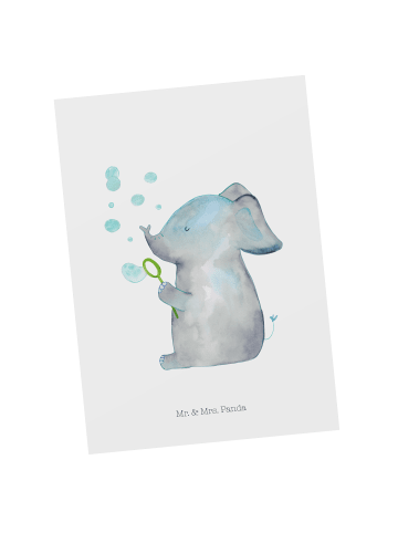 Mr. & Mrs. Panda Postkarte Elefant Seifenblasen ohne Spruch in Weiß