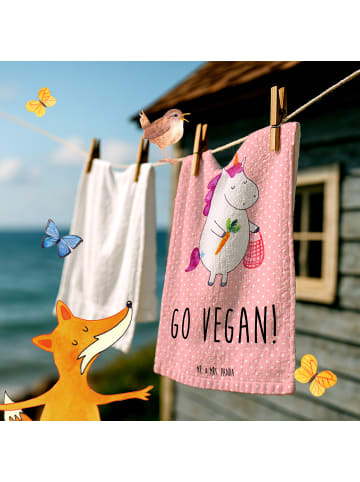 Mr. & Mrs. Panda Gästehandtuch Einhorn Vegan mit Spruch in Rot Pastell