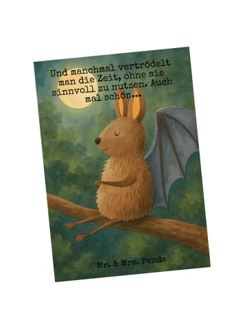 Mr. & Mrs. Panda Postkarte Fledermaus Sitzen Design mit Spruch in Weiß
