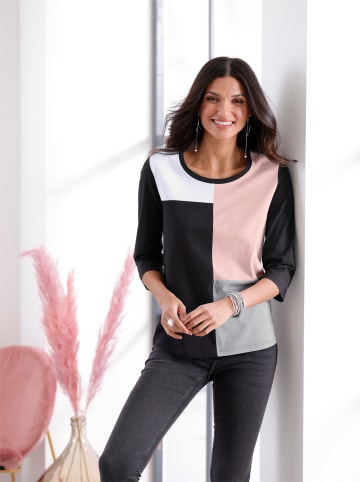 Sieh an! Langarmshirt in schwarz-puder-gemustert