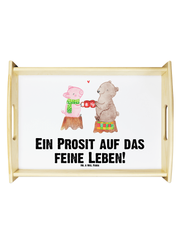 Mr. & Mrs. Panda Holztablett Glühschwein Sause mit Spruch in Weiß