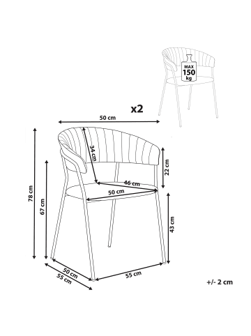 Beliani 2er-Set Esszimmerstuhl MARIPOSA in Rosa/Schwarz