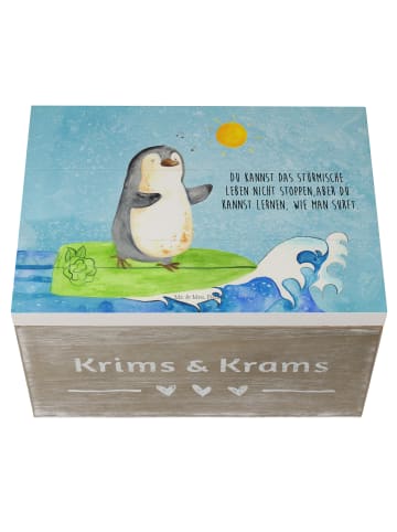 Mr. & Mrs. Panda Holzkiste Pinguin Surfer mit Spruch in Eisblau