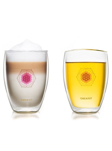 Creano 2er Set Thermoglas "Blume des Lebens" - 250ml Glas