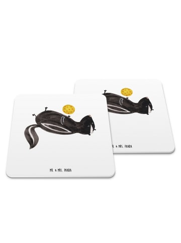 Mr. & Mrs. Panda Gläseruntersetzer Stinktier Ball ohne Spruch in Weiß