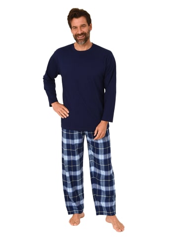 NORMANN Schlafanzug lang Pyjama FlanellHose Karo - 88250 in navy2