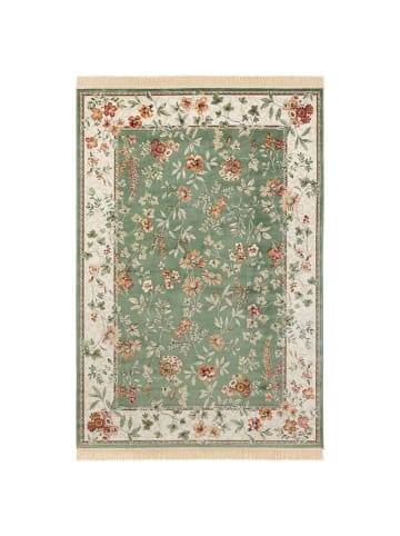 Nouristan Orientalischer Samt Teppich Fransen Oriental Flowers Grün