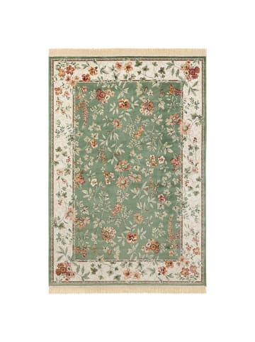 Orientalischer Samt Teppich Fransen Oriental Flowers in Grün