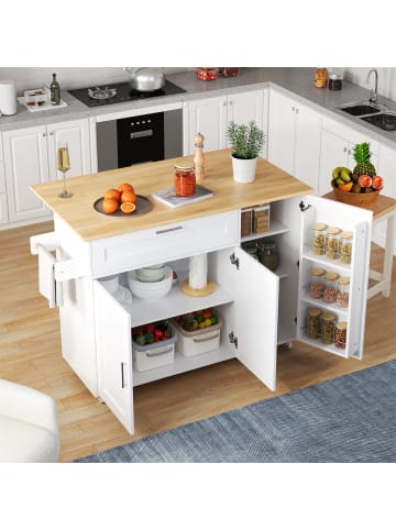 ABRIHOME Küchenwagen mit 5 Rollen und Arbeitsplatte Klappbar, Servierwagen in Weiß