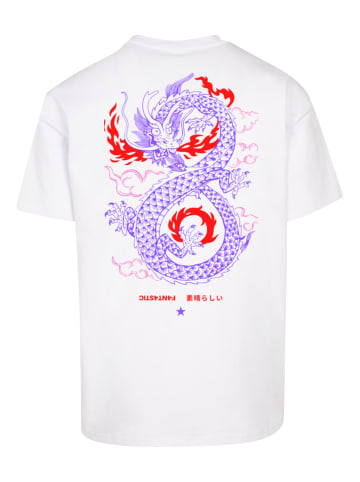 F4NT4STIC Heavy Oversize T-Shirt Drache Feuer Japan in weiß
