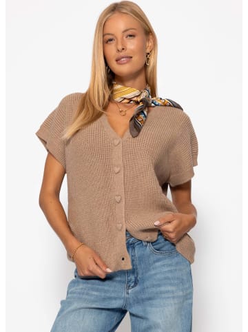 SASSYCLASSY Strickweste mit Herzknöpfen in Taupe