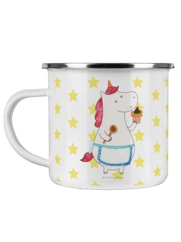 Mr. & Mrs. Panda Camping Emaille Tasse Einhorn Küche ohne Spruch in Weiß