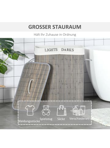 HOMCOM Wäschekorb-52L x 32B x 63H cm-Grau+Weiß