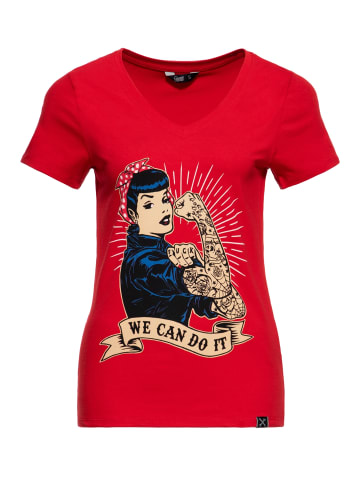 Queen Kerosin Queen Kerosin Kurzarmshirt mit großem Vintage Druck vorne We can do it in rot