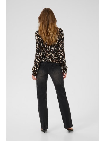 Kaffe Bluse langarm KAditte Regular fit in Black/Brown Graphic Animal