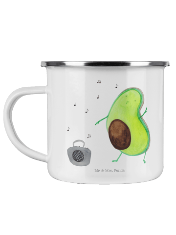 Mr. & Mrs. Panda Camping Emaille Tasse Avocado Tanzen ohne Spruch in Weiß