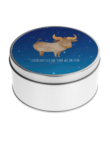 Mr. & Mrs. Panda Keksdose Sternzeichen Stier mit Spruch in Sternenhimmel Blau