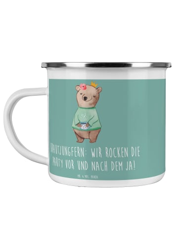 Mr. & Mrs. Panda Camping Emaille Tasse Brautjungfern Party mit S... in Meeresbrise