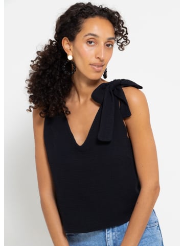 SASSYCLASSY Musselin Top mit Schleife in Schwarz