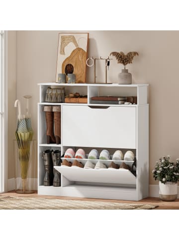 HOMCOM Schuhschrank-89L x 25B x 92H cm-Weiß