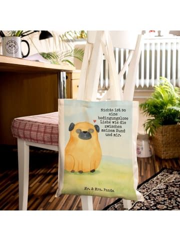 Mr. & Mrs. Panda Einkaufstüte Mops Design mit Spruch in Weiß
