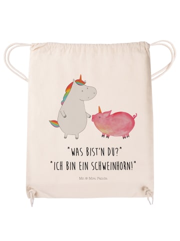 Mr. & Mrs. Panda Turnbeutel Einhorn Schwein mit Spruch in Creme