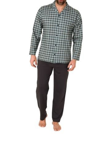 NORMANN Durchknöpfbare Pyjama Schlafanzug langarm Karo - 82994 in grau