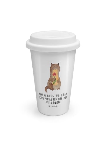 Mr. & Mrs. Panda Kaffeebecher To Go Otter Blumenstrauß mit Spruch in Weiß
