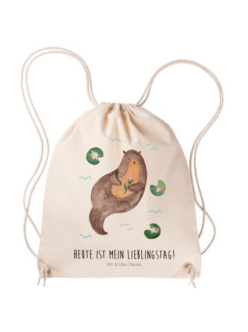 Mr. & Mrs. Panda Baumwolltasche Otter Seerose mit Spruch in Creme