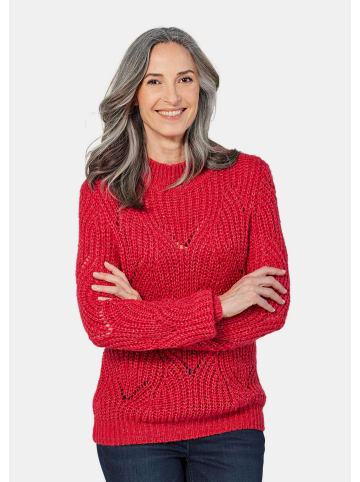 GOLDNER Kurzgröße:  Strickpullover mit Ajourmuster in granatapfel