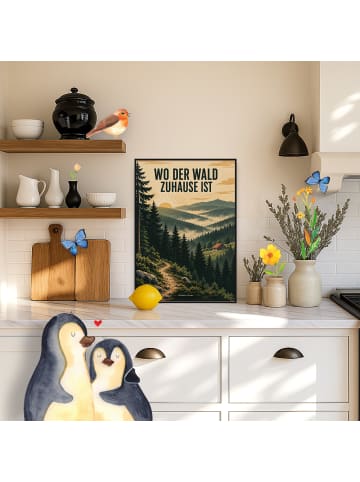 Mr. & Mrs. Panda Poster Wald nostalgisch Design mit Spruch in Weiß