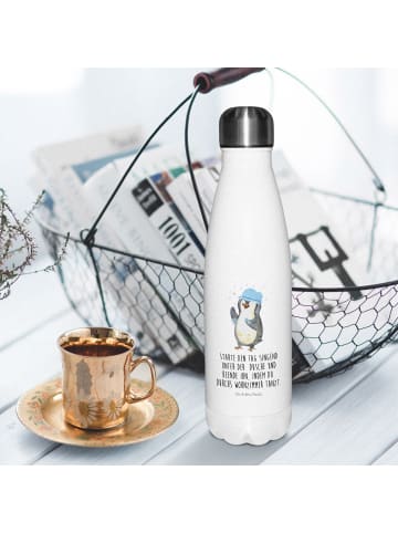 Mr. & Mrs. Panda Thermosflasche Pinguin Duschen mit Spruch in Weiß