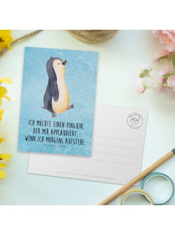 Mr. & Mrs. Panda Postkarte Pinguin mHerzieren mit Spruch in Eisblau