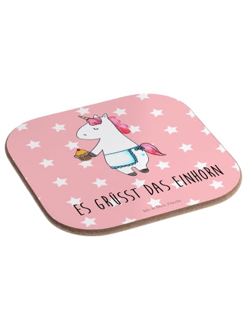 Mr. & Mrs. Panda gläseruntersetzer Einhorn Muffin mit Spruch in Rot Pastell
