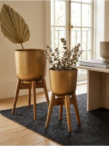 KADIMA DESIGN Blumentopf 2er Set Metall / Massivholz Pflanzkübel mit Füßen